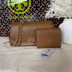 NWT Tory Burch Britten Convertible Leather Crossbody in Moose & wallet